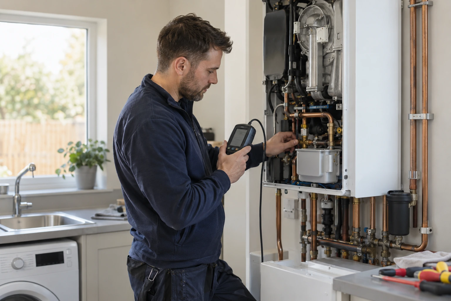 Gas Safe Engineers work illustrated in a newly generated photograph